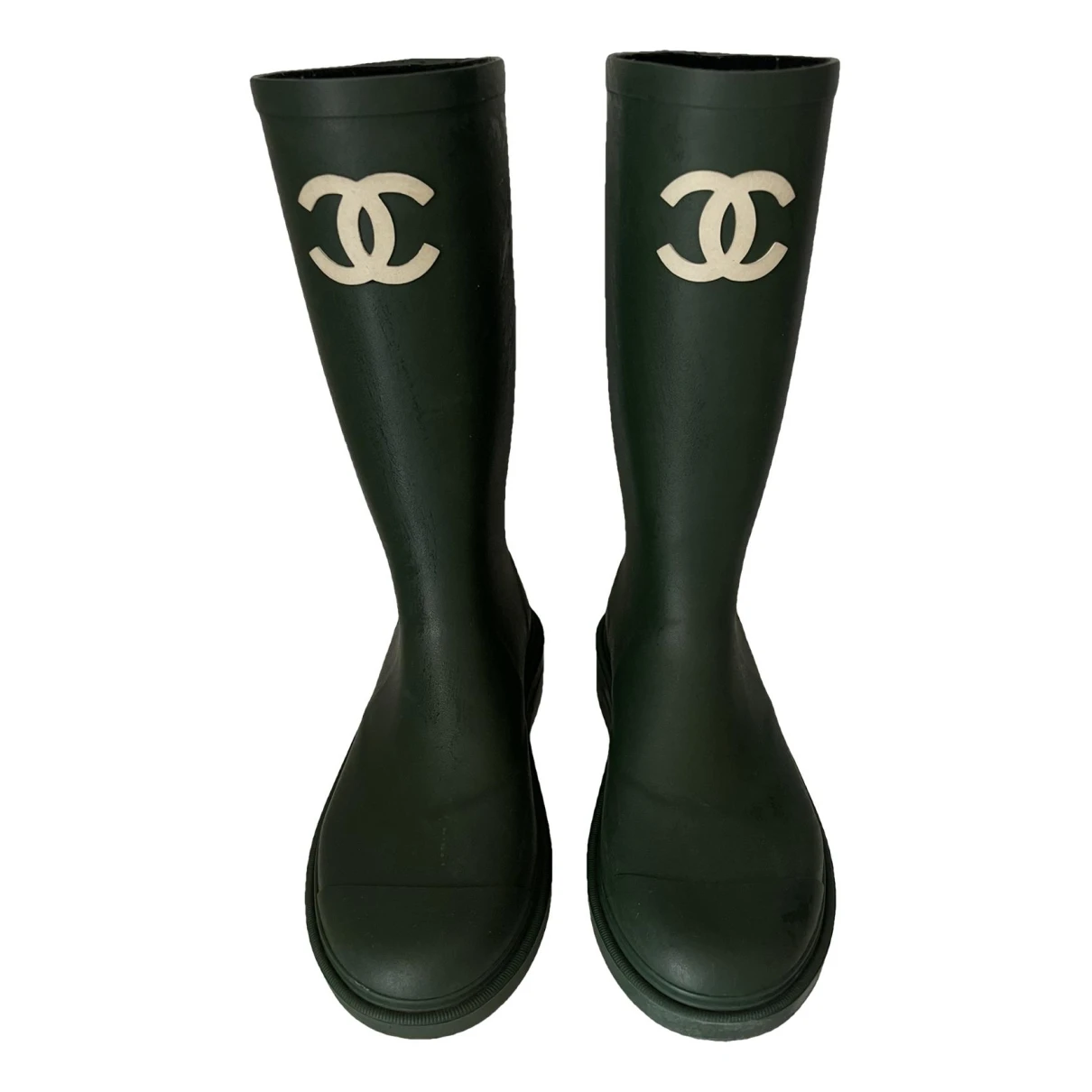 Pre-owned Chanel Wellington Boots In Green