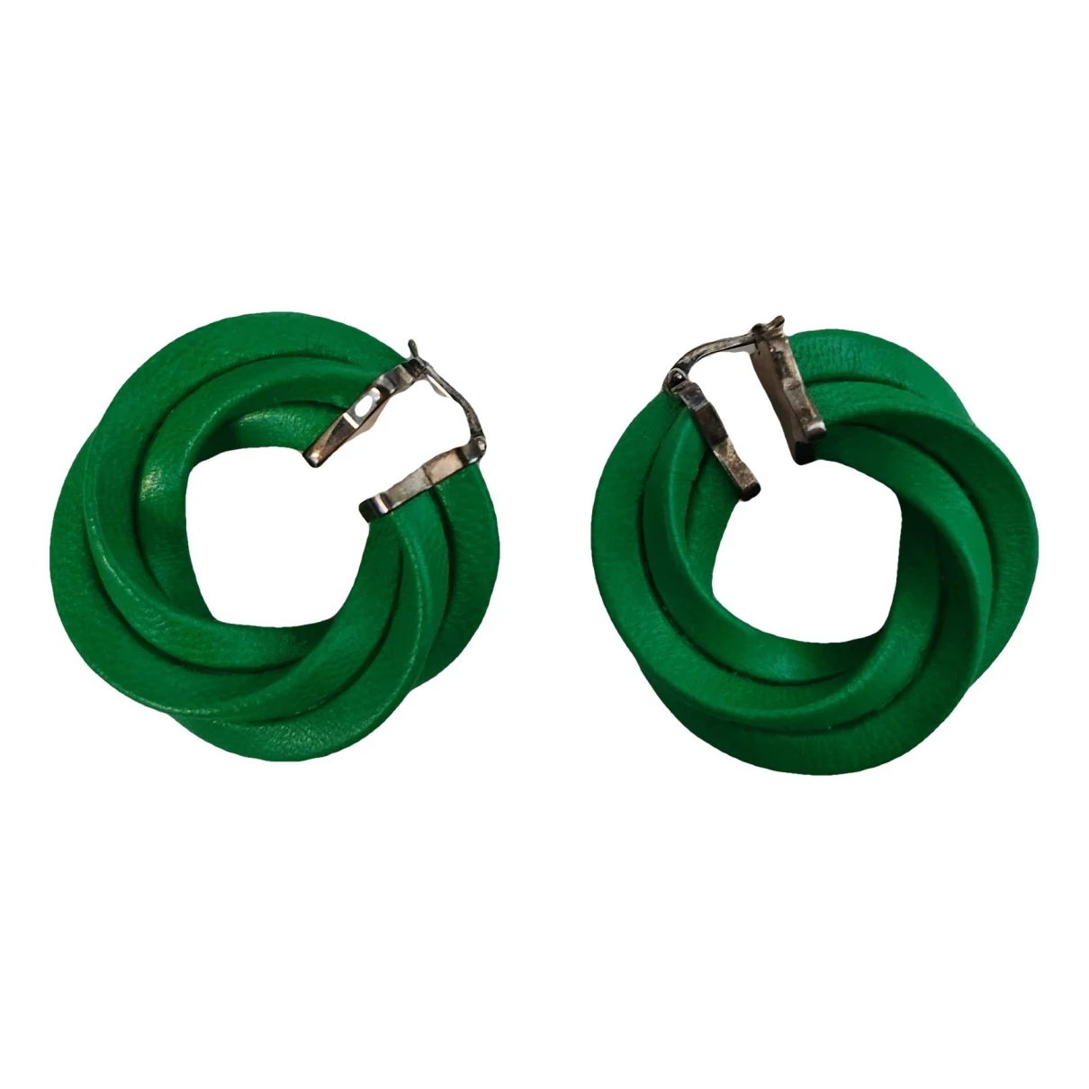 Pre-owned Bottega Veneta Twist Leather Earrings In Green