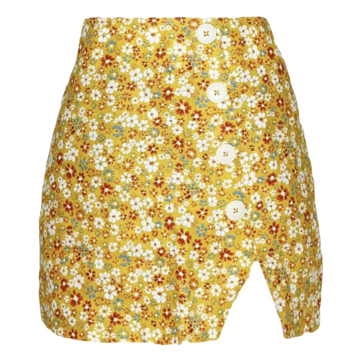 Pre-owned Reformation Linen Mini Skirt In Yellow