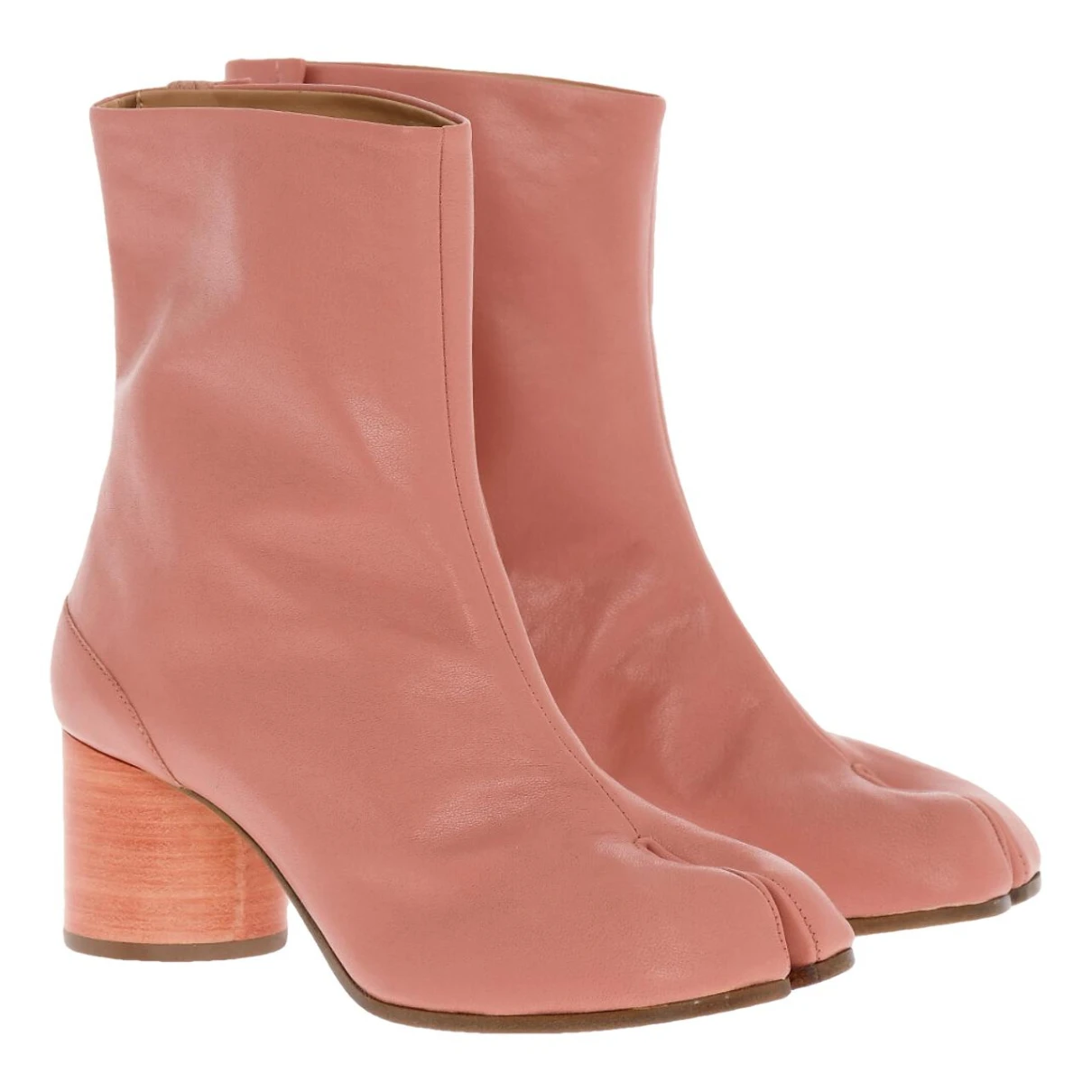 Pre-owned Maison Margiela Tabi Leather Biker Boots In Pink
