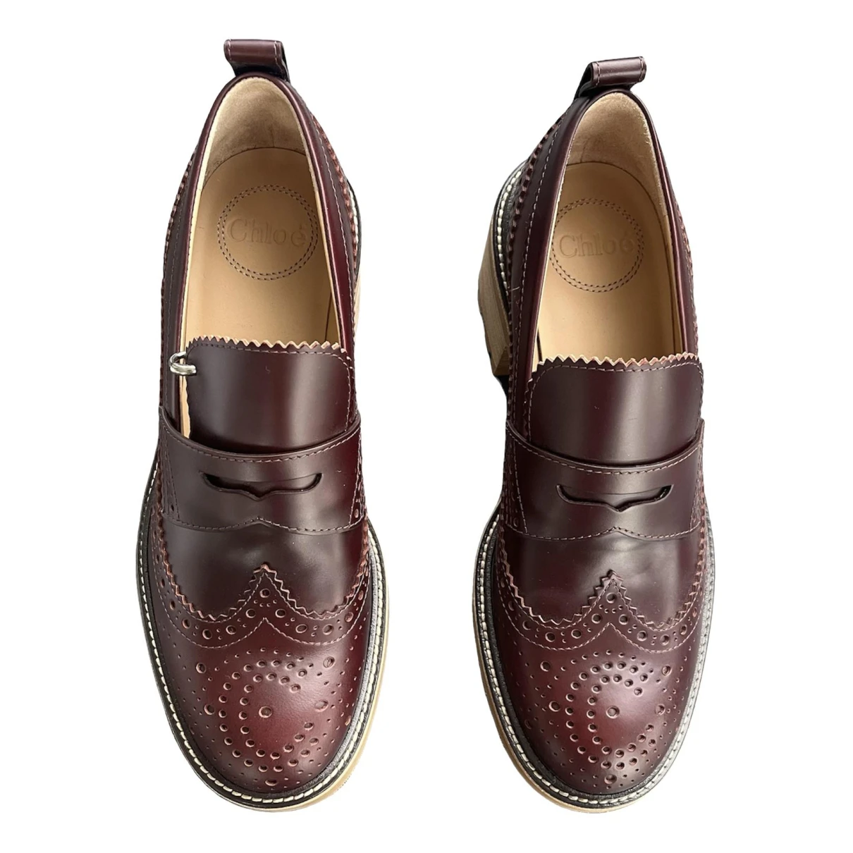 Pre-owned Chloé Leather Flats In Burgundy