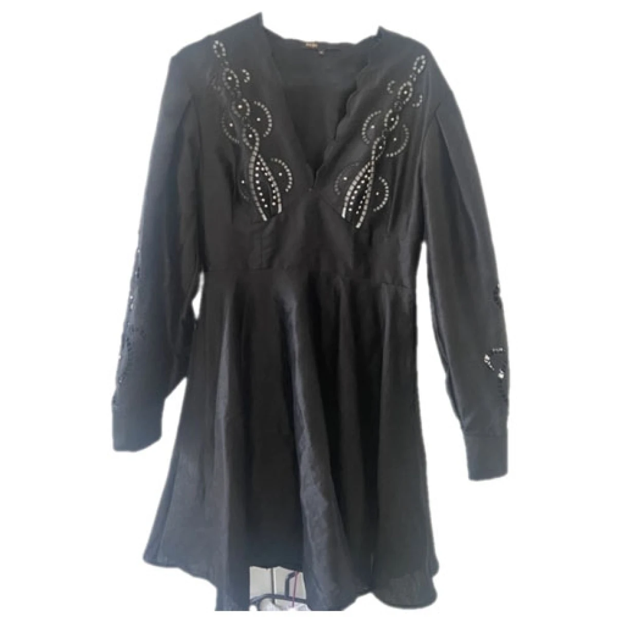 Pre-owned Maje Linen Mini Dress In Black