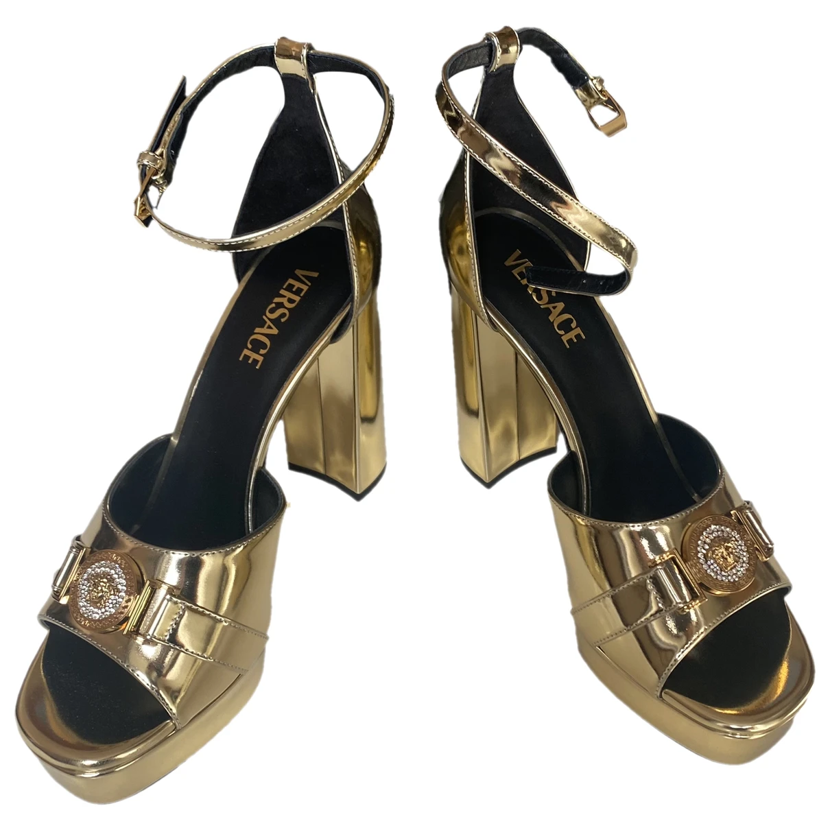 Pre-owned Versace Patent Leather Heels In Gold