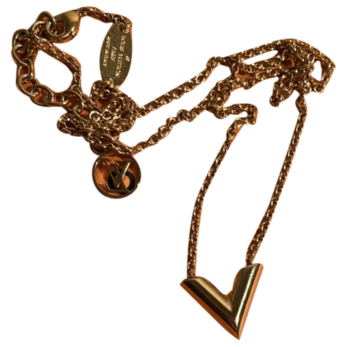 Pre-owned Louis Vuitton L To V Necklace In Gold