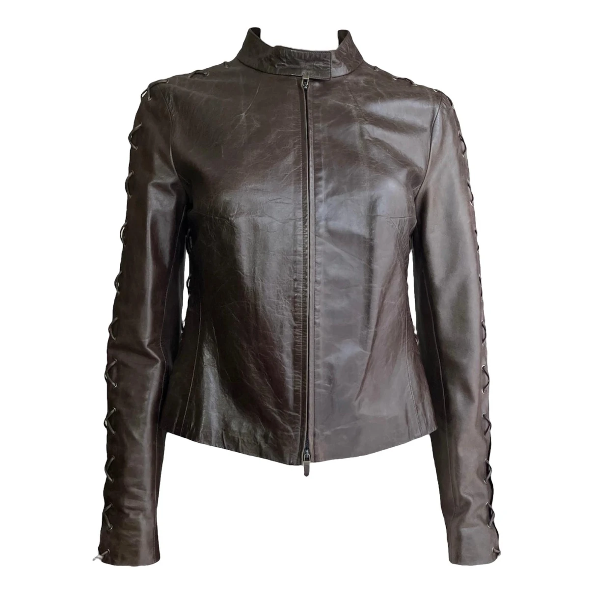 Pre-owned Alexander Mcqueen Leather Short Vest In Brown