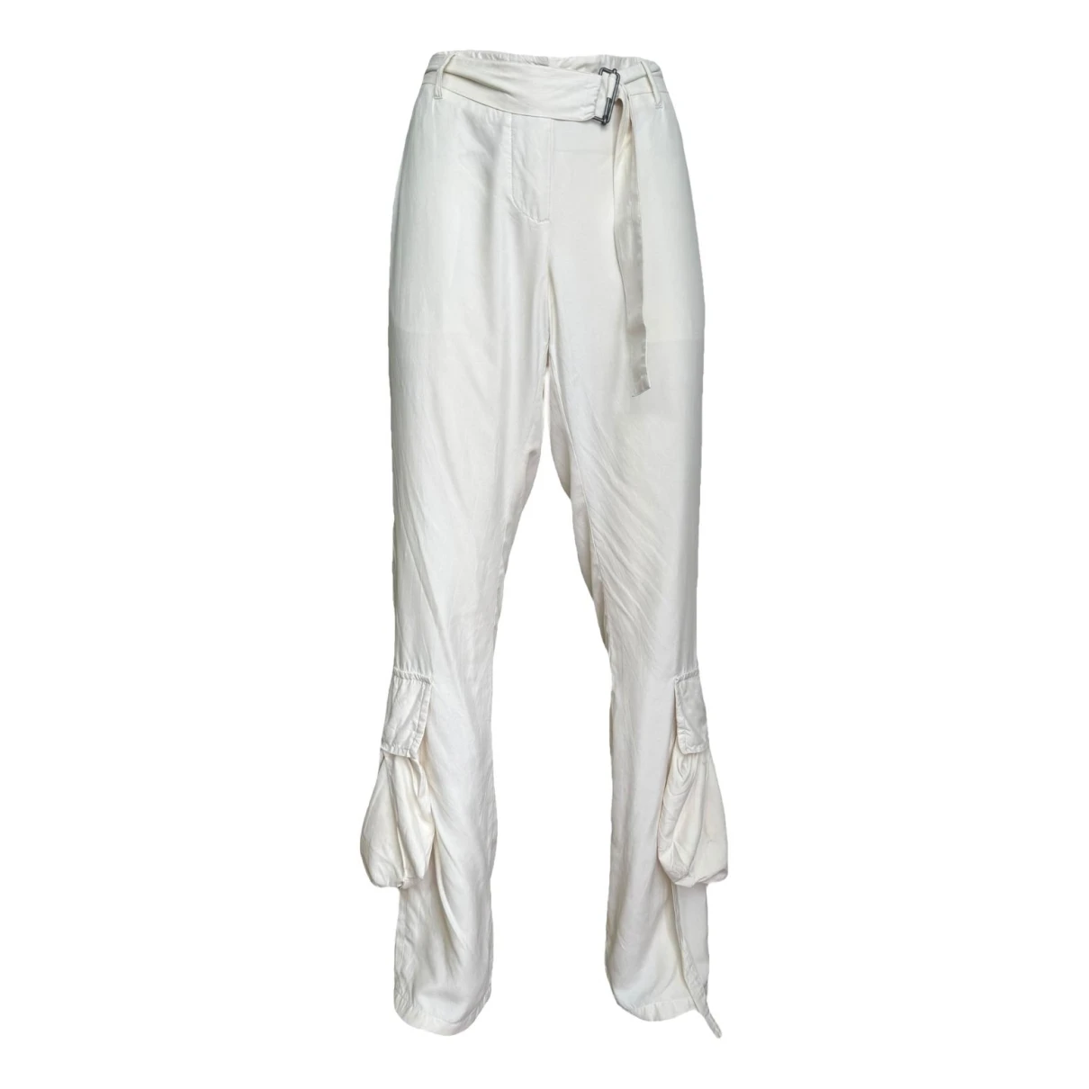 Pre-owned Ann Demeulemeester Silk Large Pants In Ecru