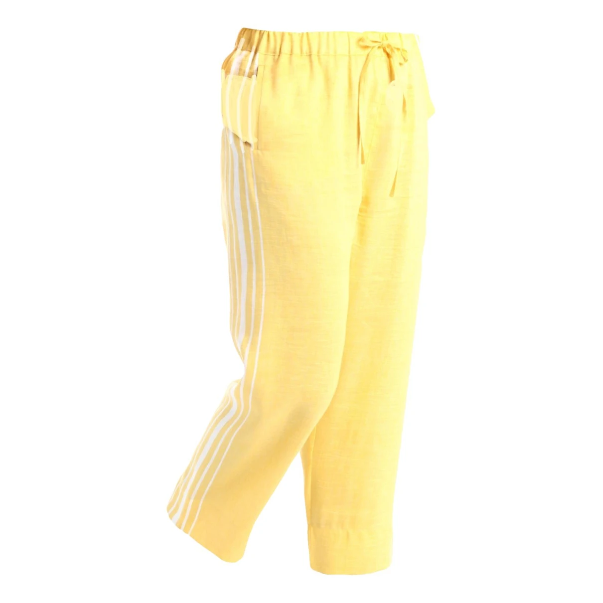 Pre-owned Marina Rinaldi Linen Straight Pants In Yellow