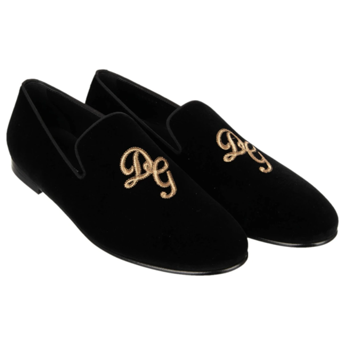 Pre-owned Dolce & Gabbana Velvet Flats In Black