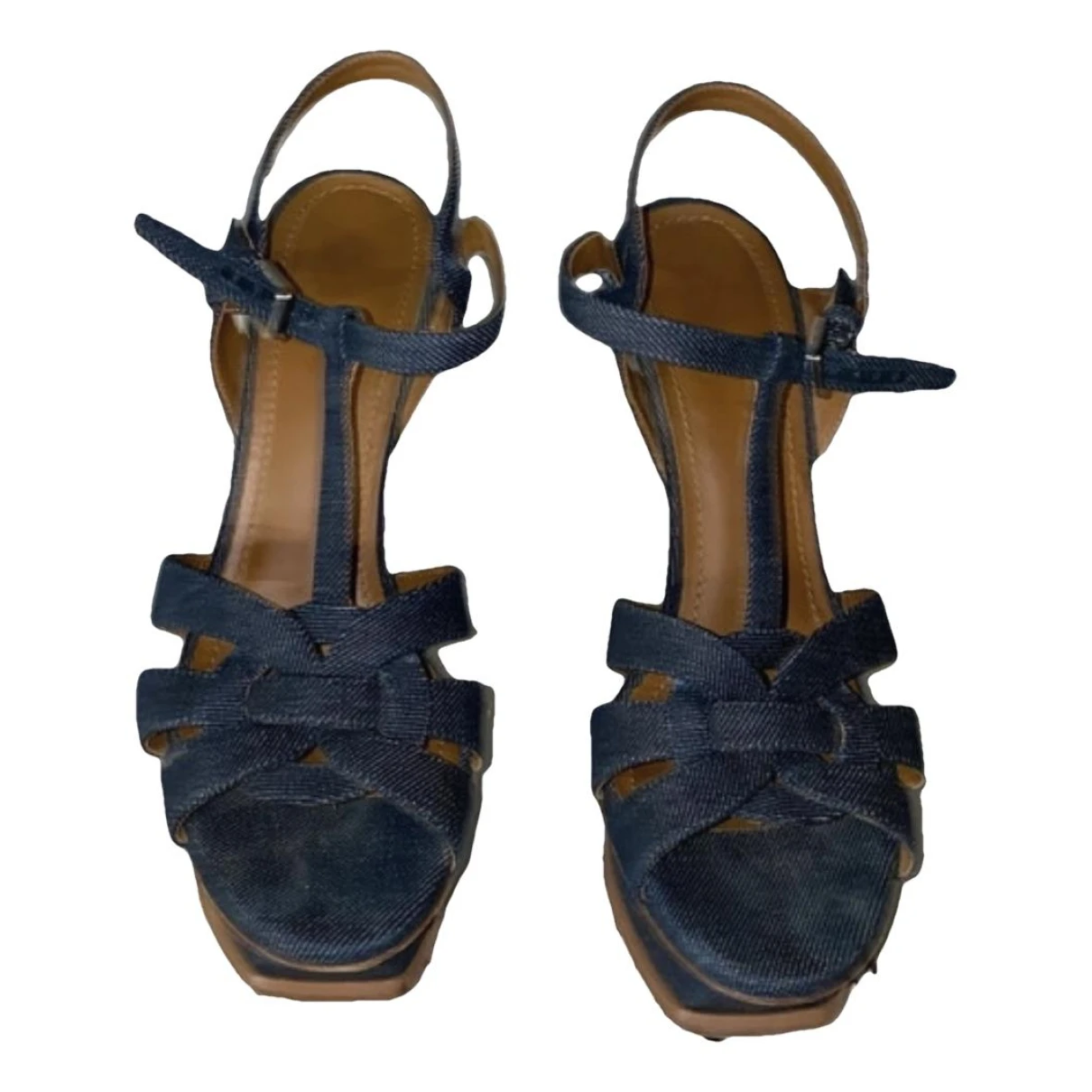 Pre-owned Saint Laurent Cloth Sandal In Blue