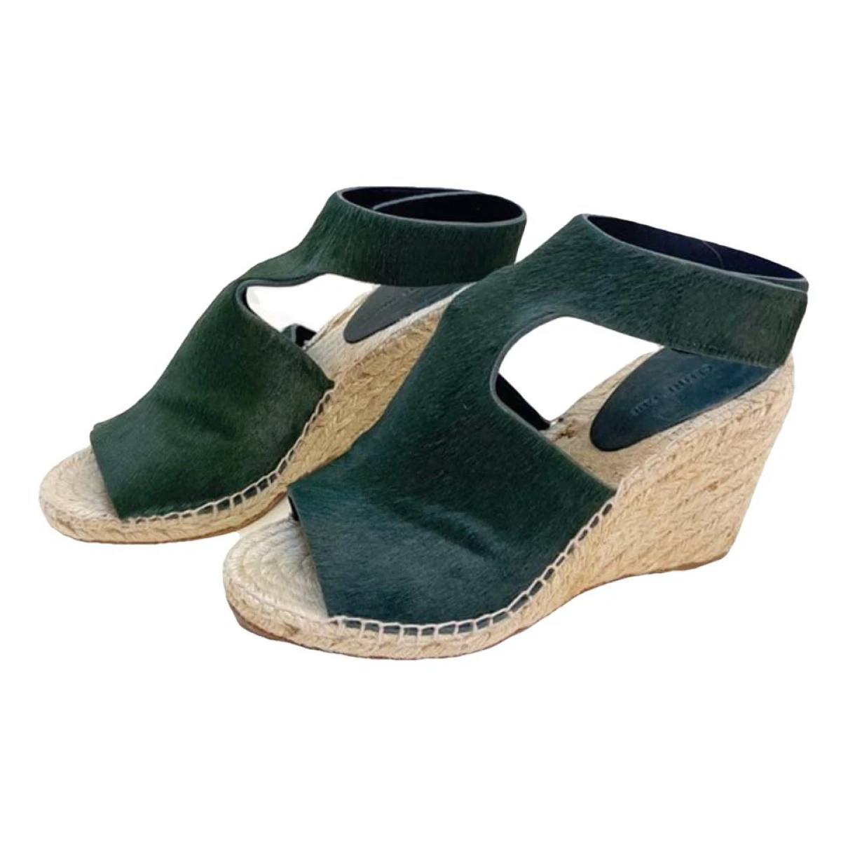 Pre-owned Celine Pony-style Calfskin Espadrilles In Green