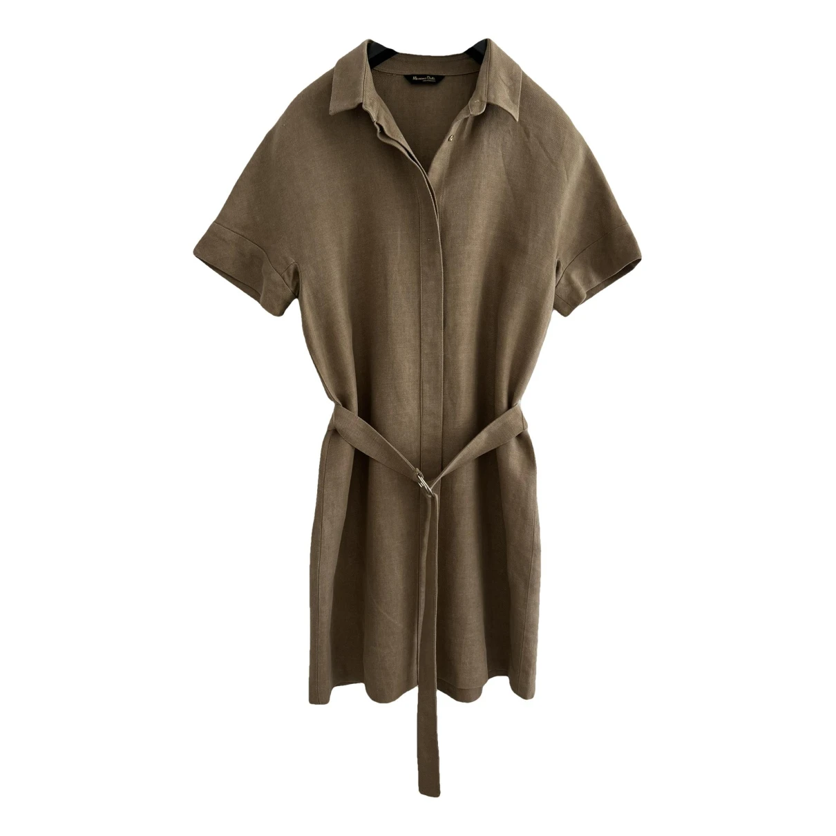 Pre-owned Massimo Dutti Linen Mid-length Dress In Brown