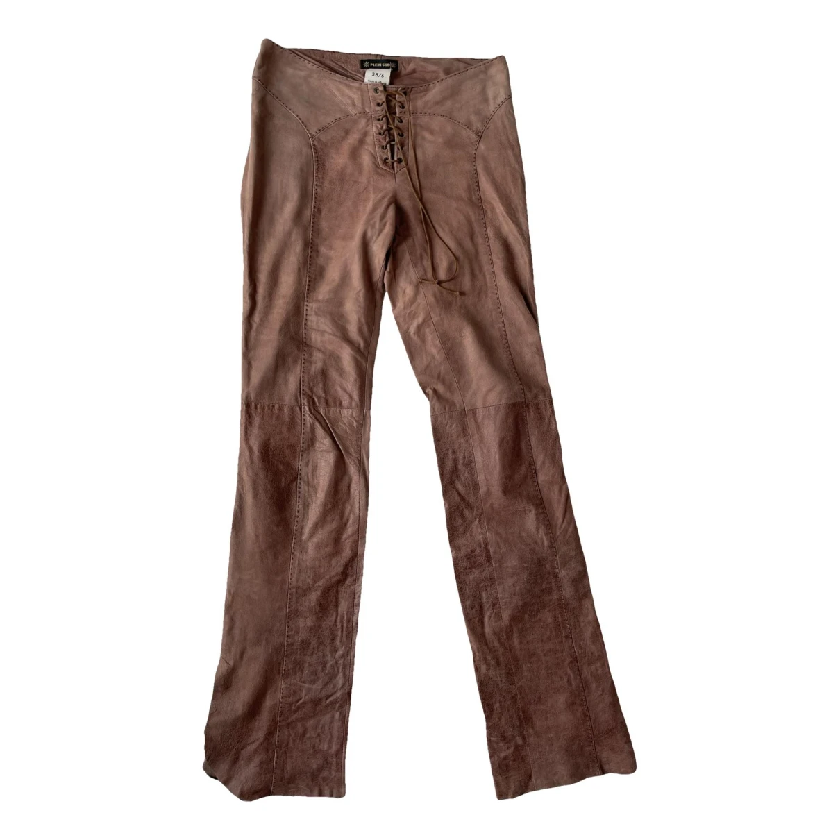 Pre-owned Plein Sud Leather Straight Pants In Brown