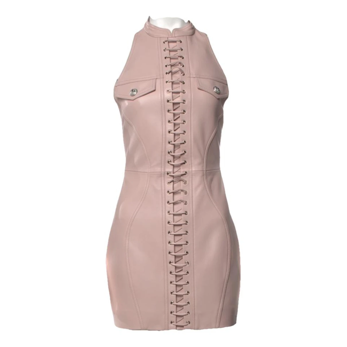 Pre-owned Balmain Leather Mini Dress In Pink