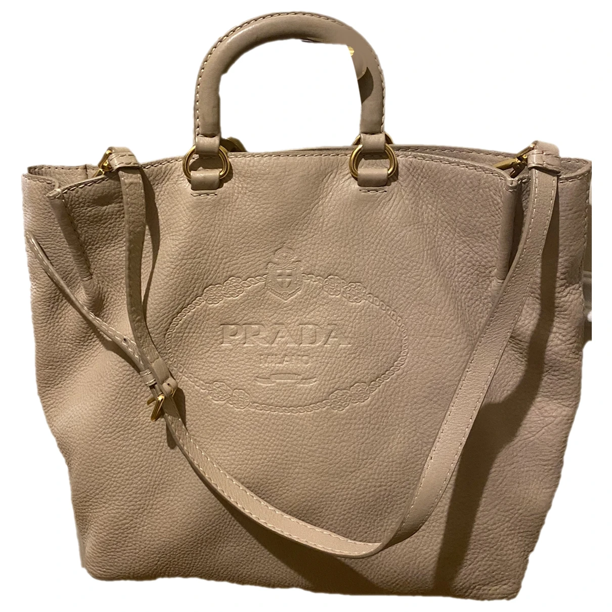 Pre-owned Prada Elektra Leather Handbag In Beige