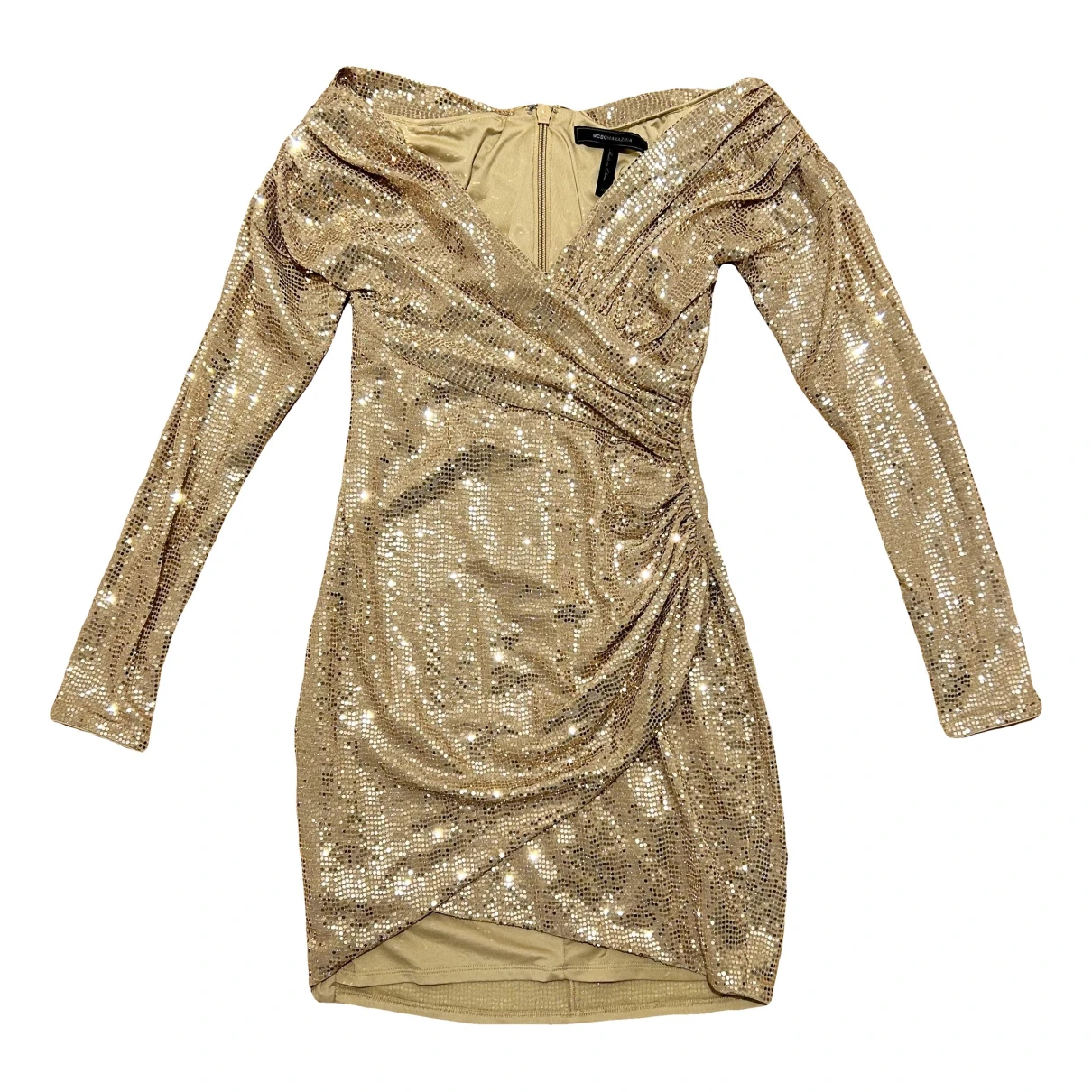 Pre-owned Bcbg Max Azria Glitter Mini Dress In Gold