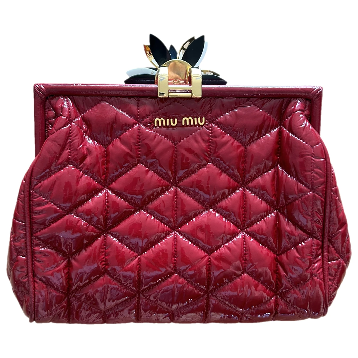 Pre-owned Miu Miu Patent Leather Clutch Bag In Red