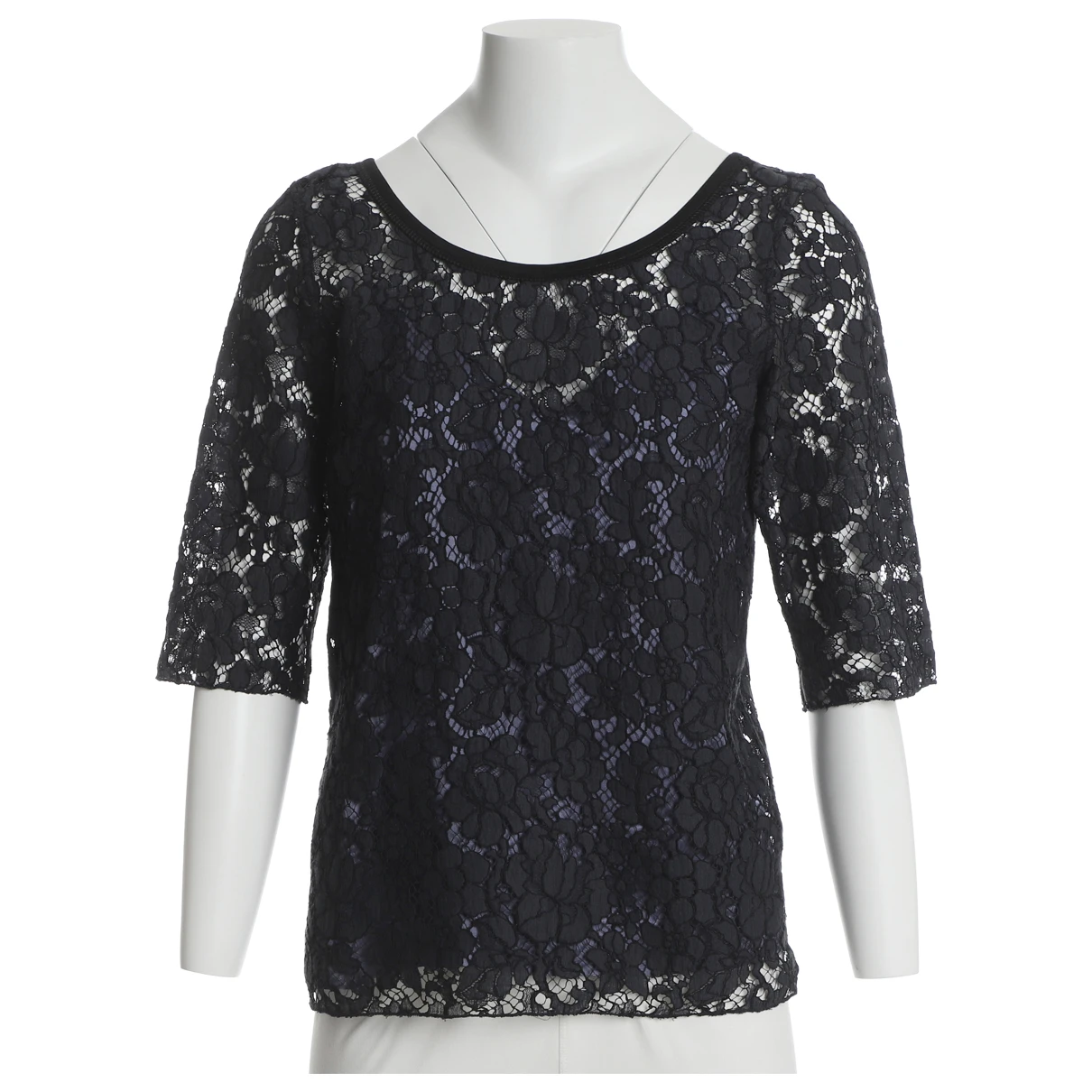 Pre-owned Prada Lace Blouse In Navy