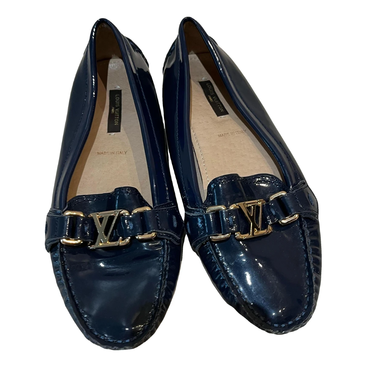 Pre-owned Louis Vuitton Dauphine Patent Leather Flats In Blue