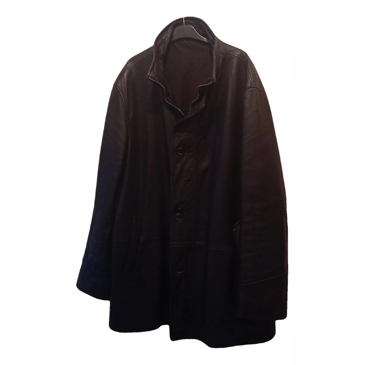 Pre-owned Fratelli Rossetti Leather Peacoat In Black