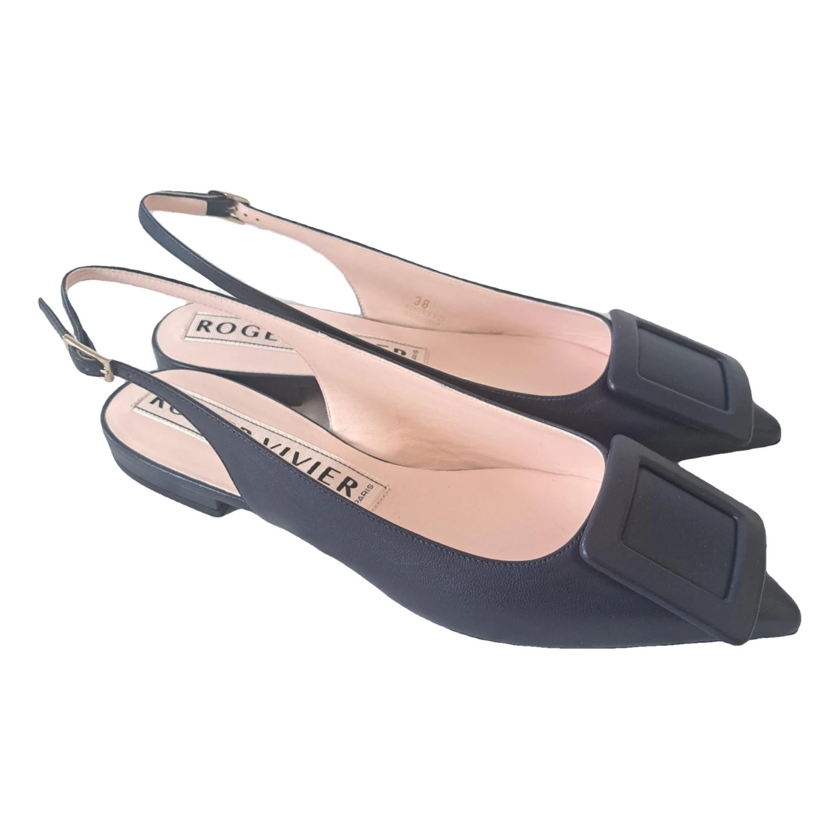 Pre-owned Roger Vivier Leather Ballet Flats In Navy