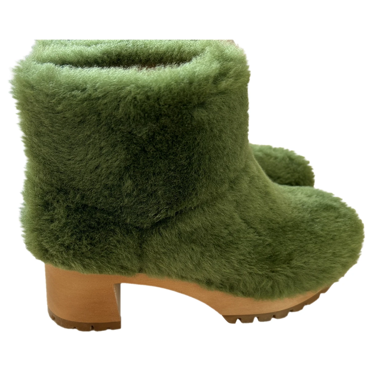 Pre-owned Swedish Hasbeens Faux Fur Boots In Green