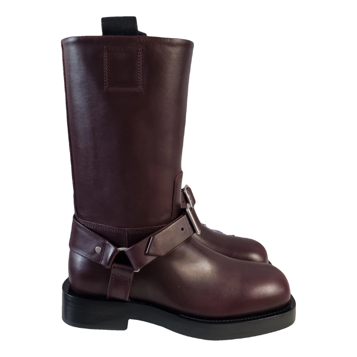 Pre-owned Burberry Leather Biker Boots In Purple