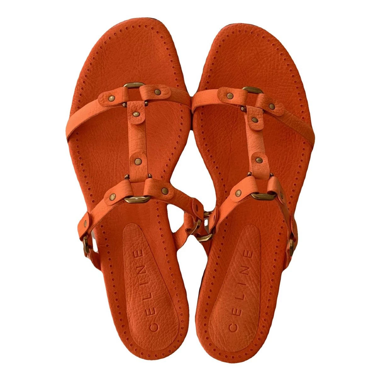 Pre-owned Celine Leather Mules In Orange