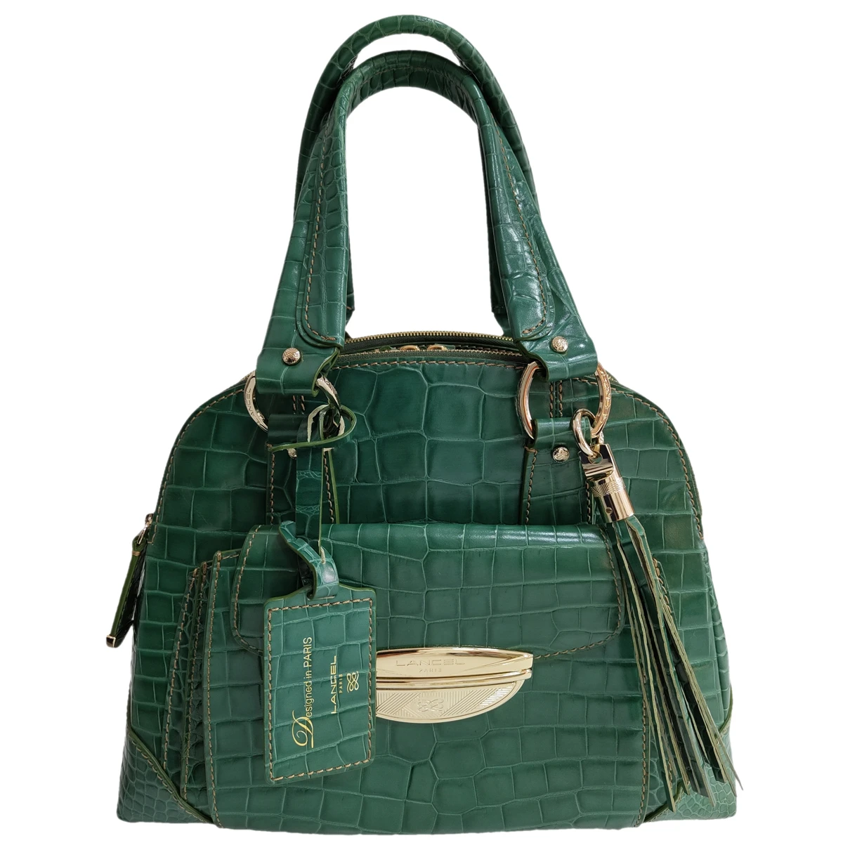 Pre-owned Lancel Adjani Leather Handbag In Green