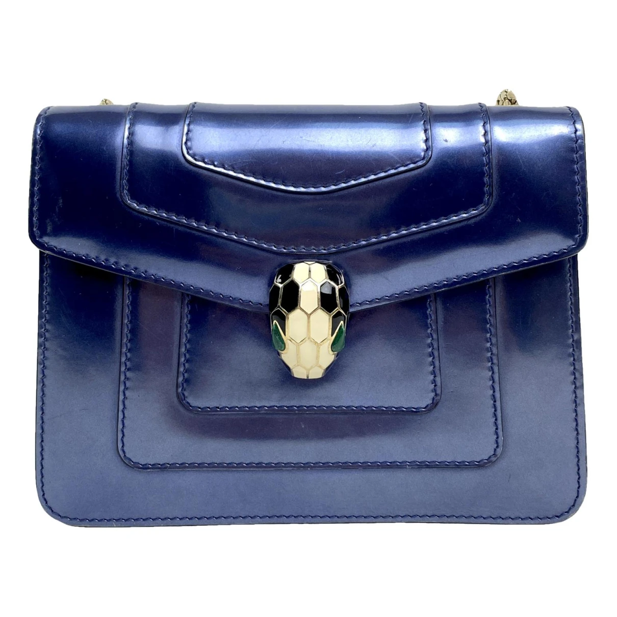 Pre-owned Bvlgari Serpenti Patent Leather Crossbody Bag In Blue