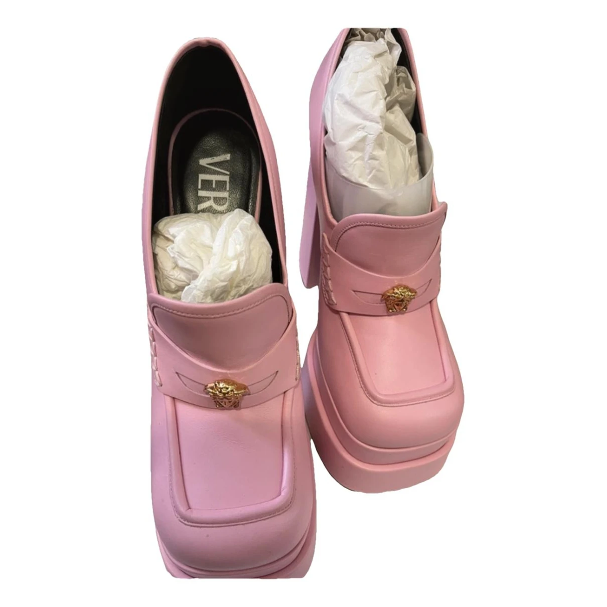 Pre-owned Versace Vegan Leather Flats In Pink