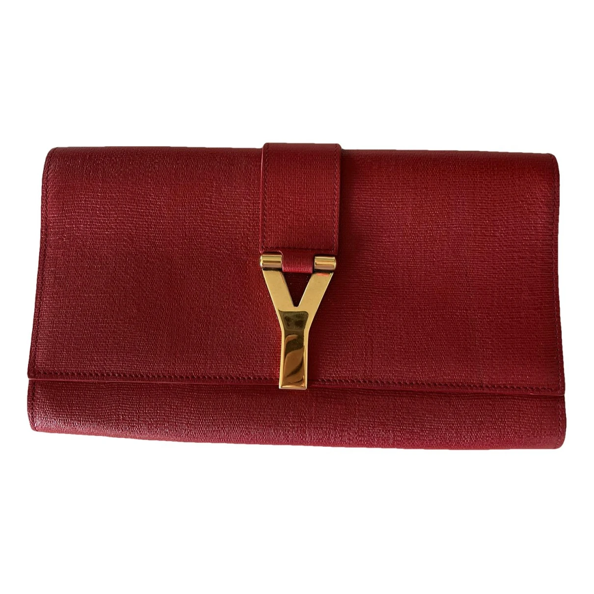 Pre-owned Saint Laurent Belle De Jour Leather Clutch Bag In Red