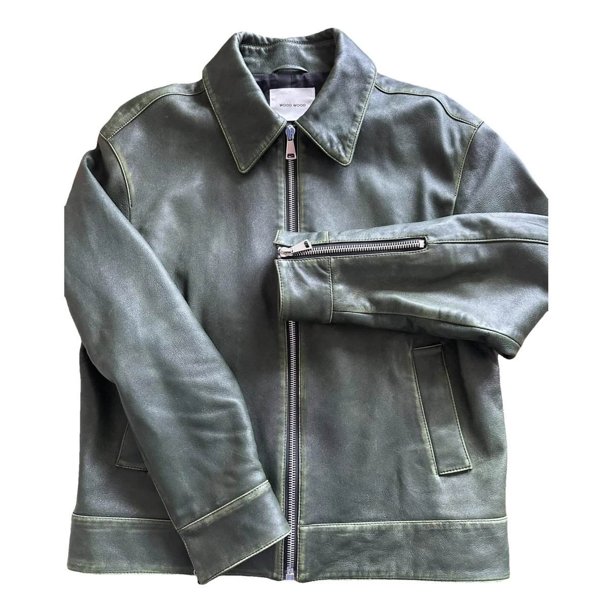 Pre-owned Wood Wood Leather Jacket In Green