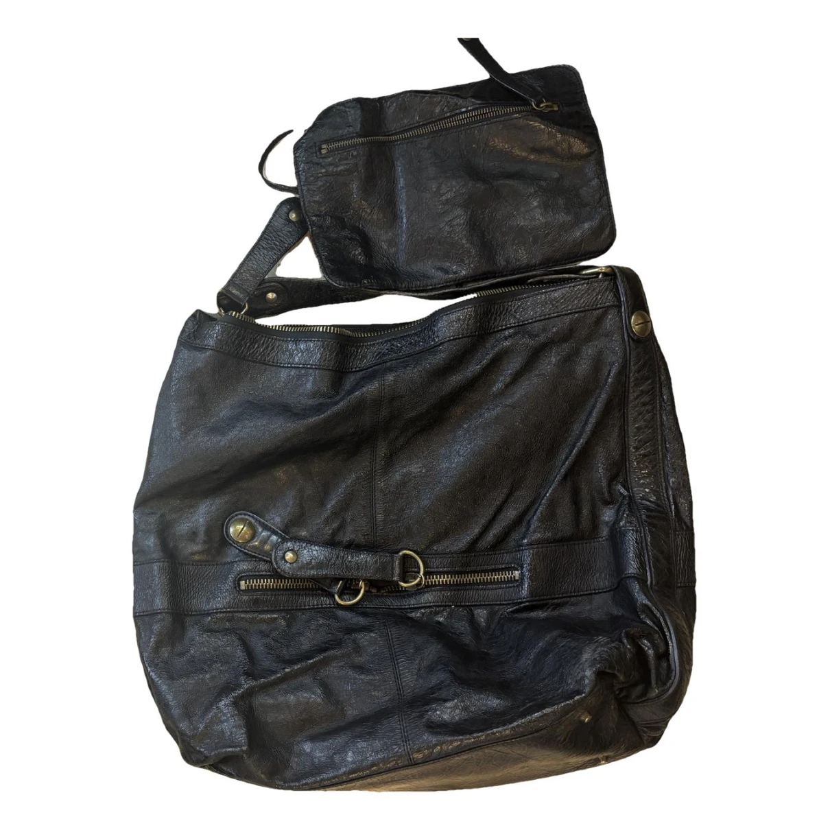 Pre-owned Gerard Darel Tote Flower Leather Handbag In Black