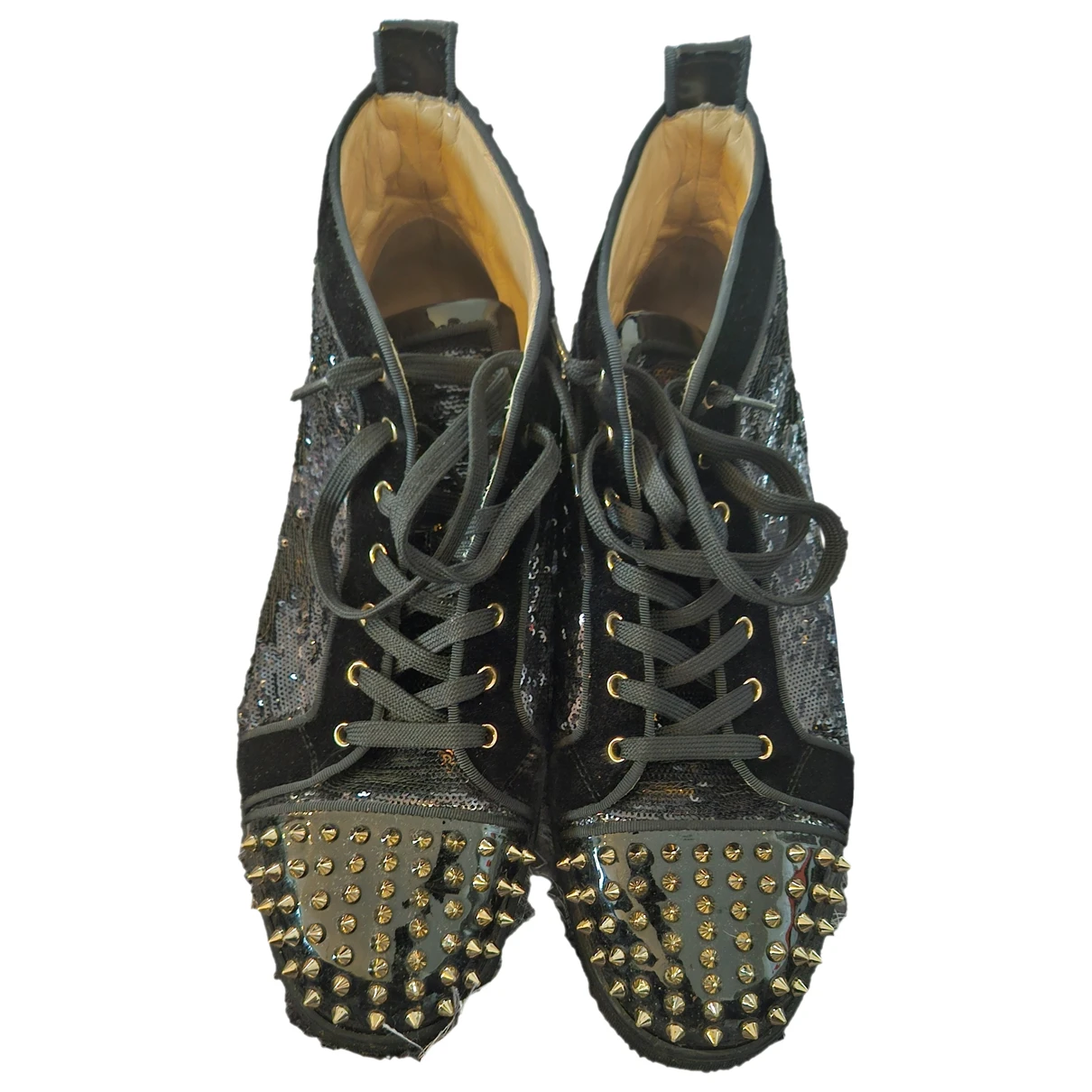 Pre-owned Christian Louboutin Louis Glitter High Trainers In Black