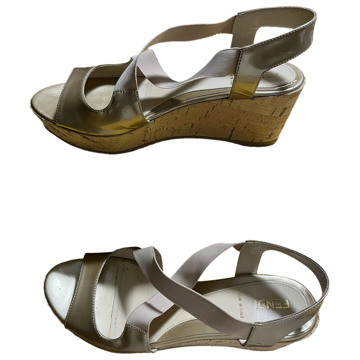 Pre-owned Fendi Patent Leather Sandals In Gold