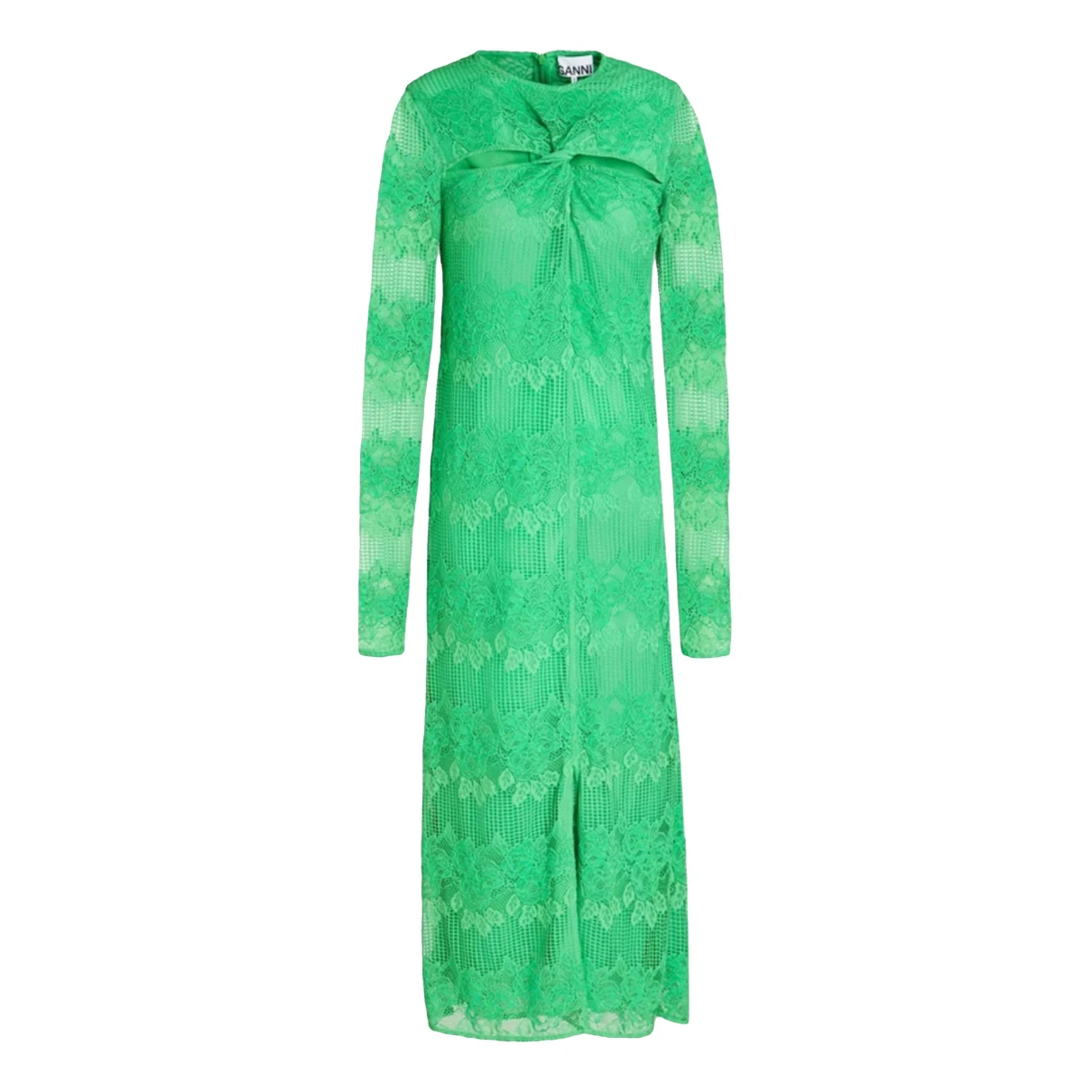 Pre-owned Ganni Lace Mid-length Dress In Green
