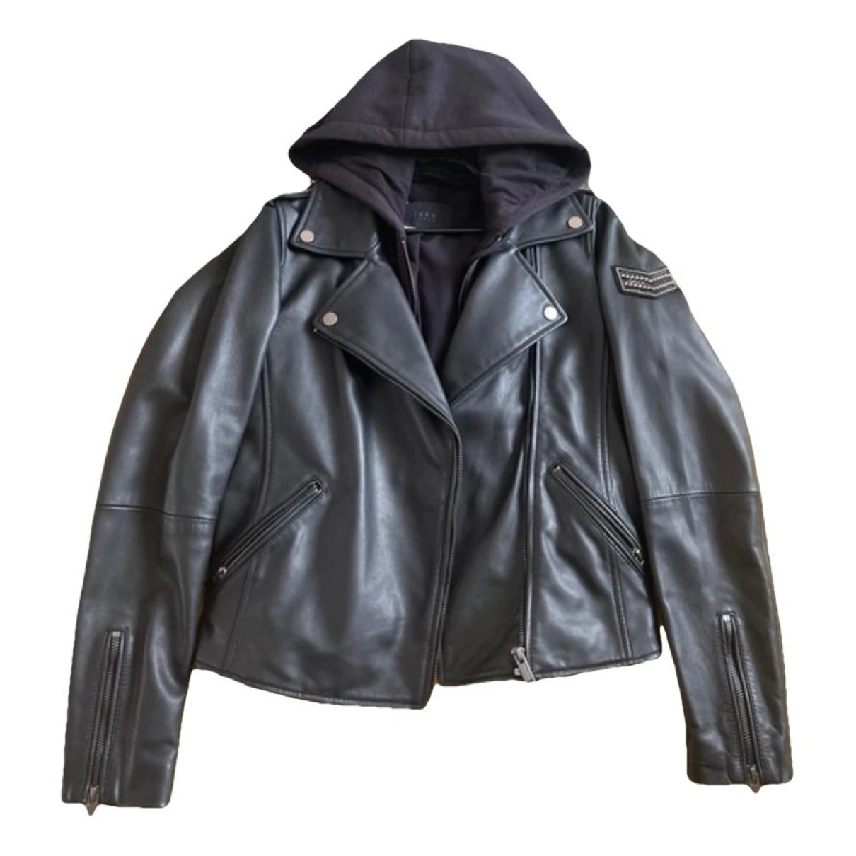 Pre-owned Ikks Leather Biker Jacket In Black