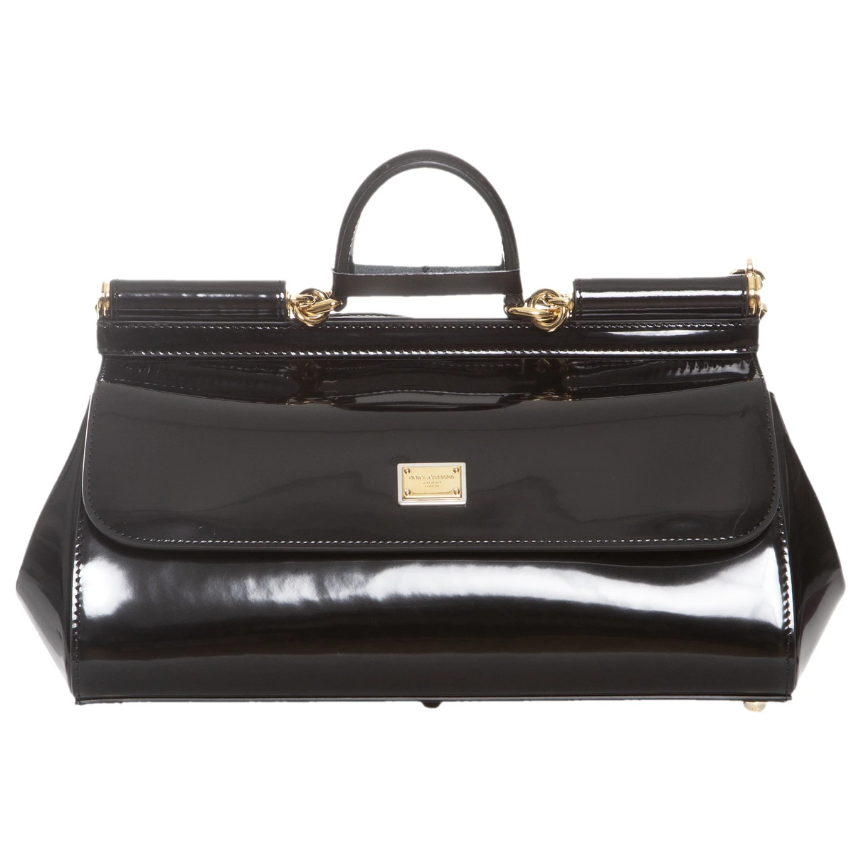 Pre-owned Dolce & Gabbana Sicily Patent Leather Handbag In Black