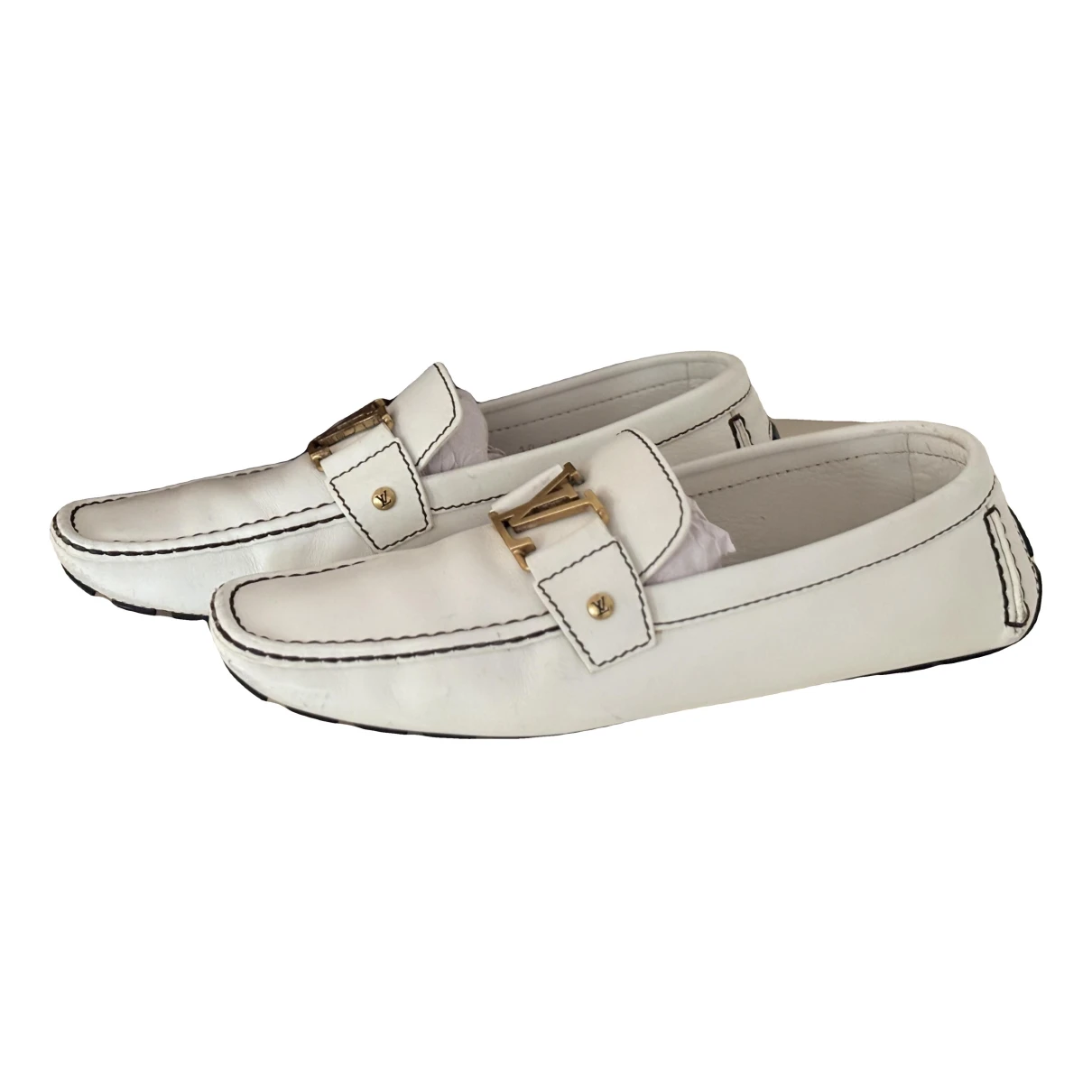 Pre-owned Louis Vuitton Monte Carlo Leather Flats In White