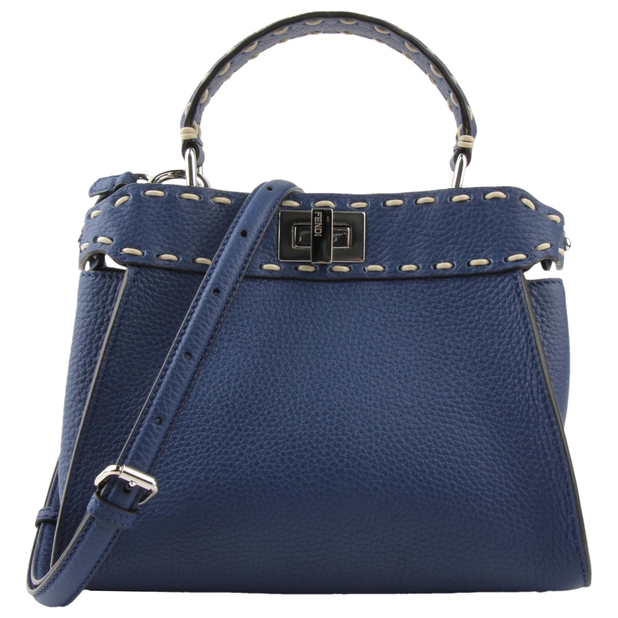Pre-owned Fendi Peekaboo Leather Handbag In Blue