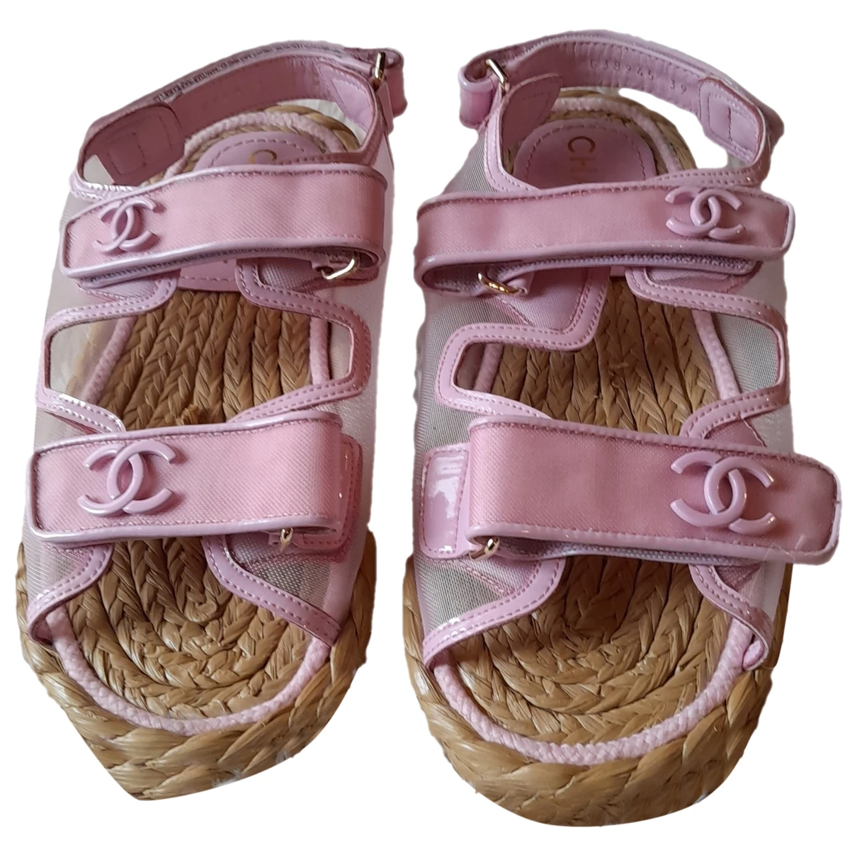 Pre-owned Chanel Dad Sandals Patent Leather Sandal In Pink