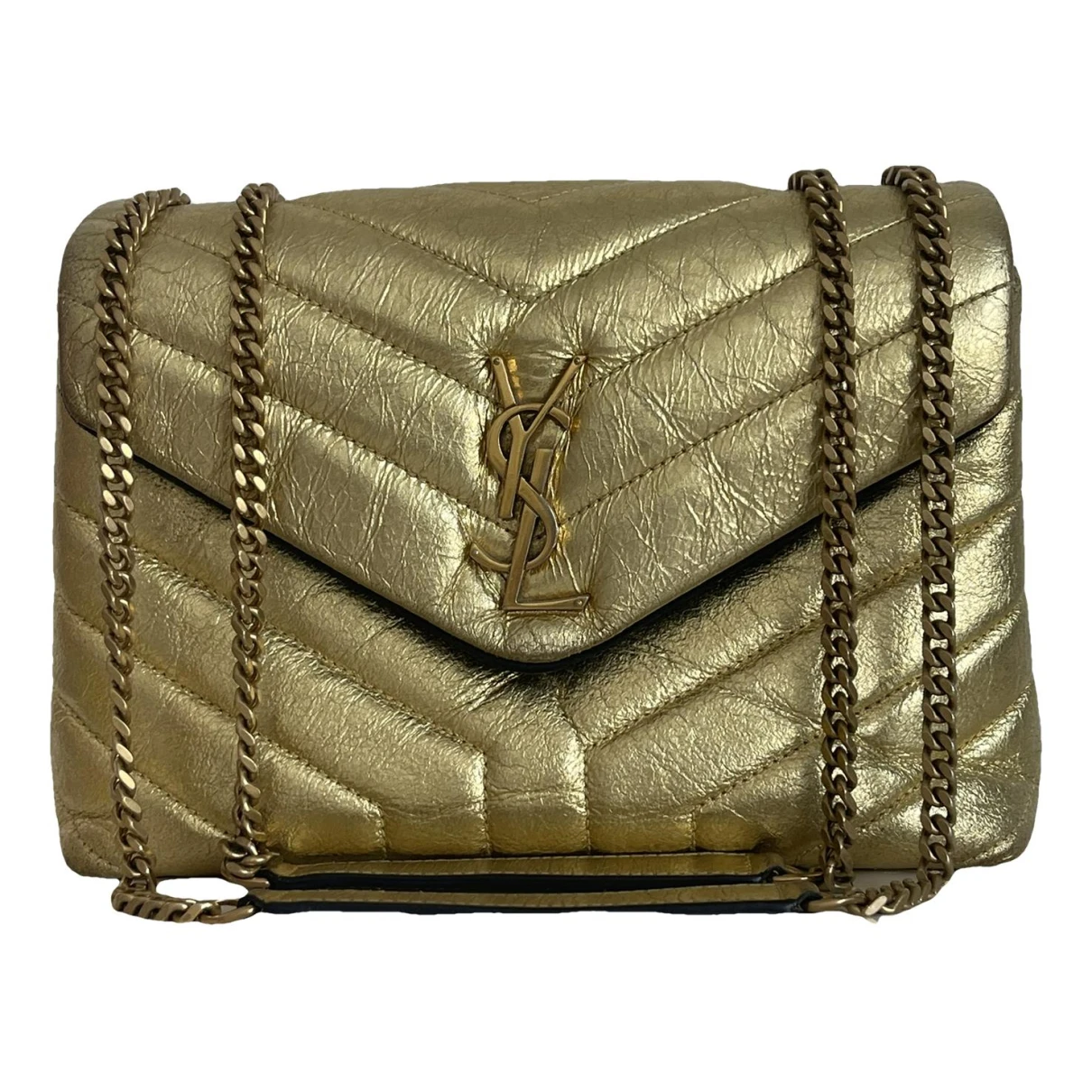 Pre-owned Saint Laurent Loulou Leather Crossbody Bag In Gold