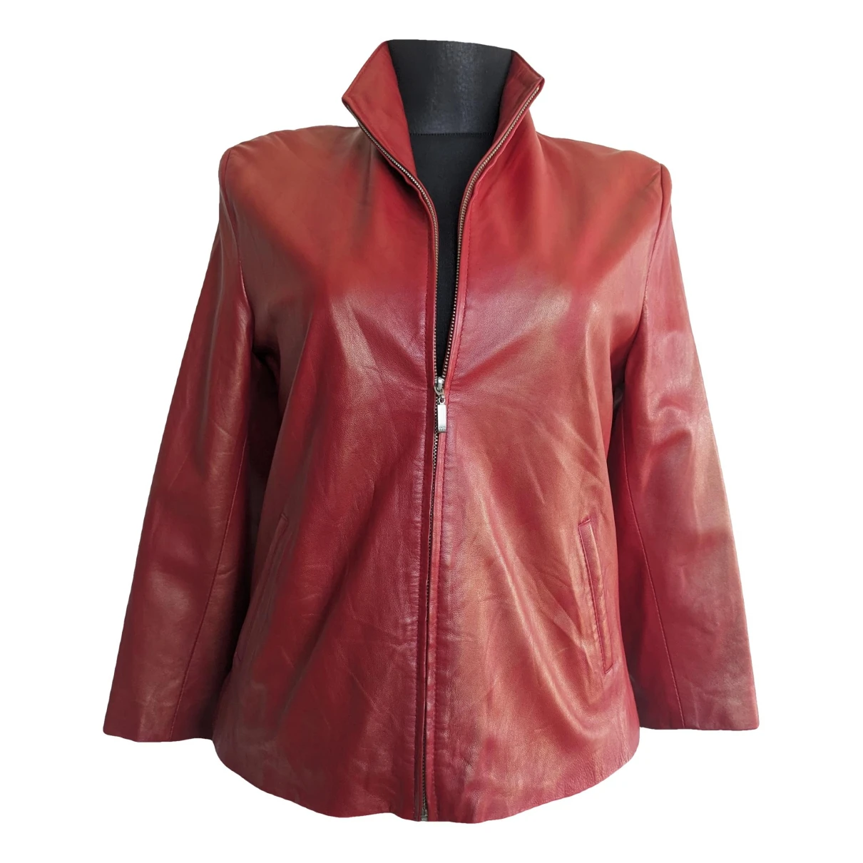 Pre-owned Bjorn Borg Leather Biker Jacket In Red