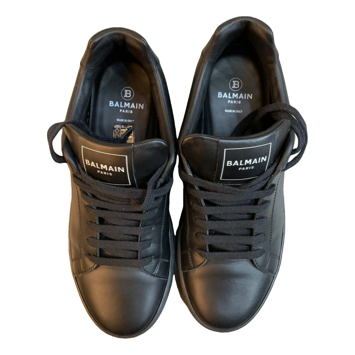 Pre-owned Balmain Leather Low Trainers In Black