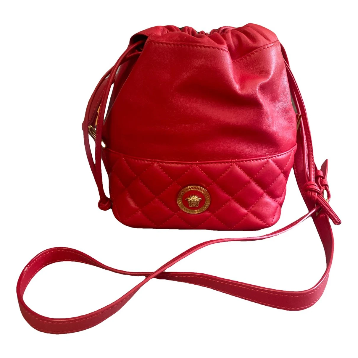 Pre-owned Versace La Medusa Leather Crossbody Bag In Red