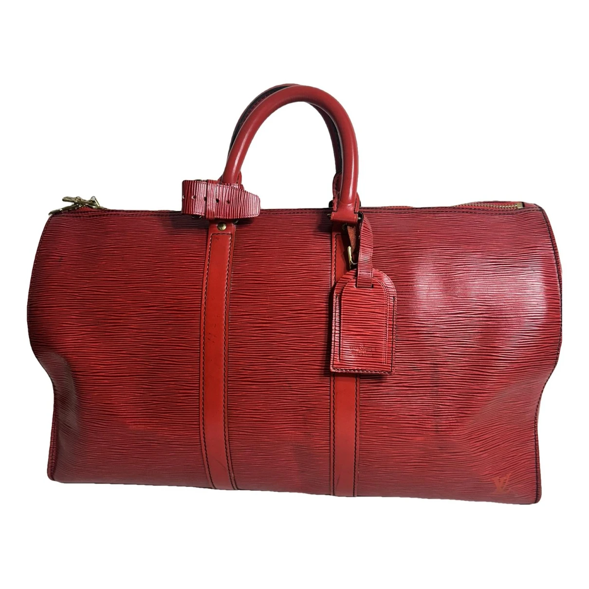 Pre-owned Louis Vuitton Keepall Leather Travel Bag In Red