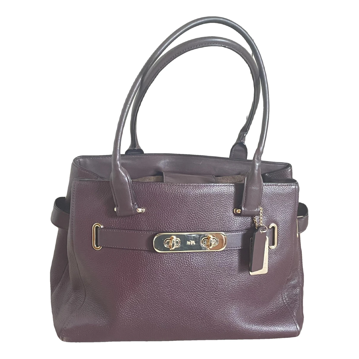 Pre-owned Coach Crossgrain Kitt Carry All Leather Tote In Purple