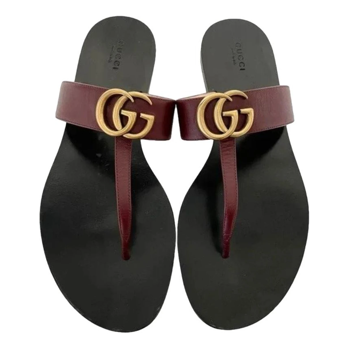 Pre-owned Gucci Double G Leather Sandal In Burgundy