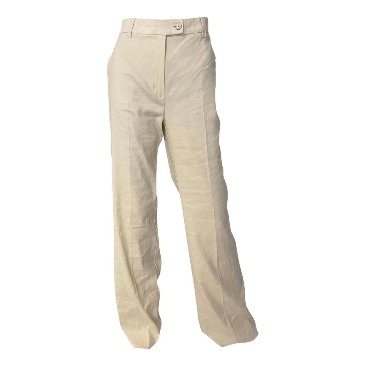 Pre-owned Max Mara Linen Large Pants In Beige