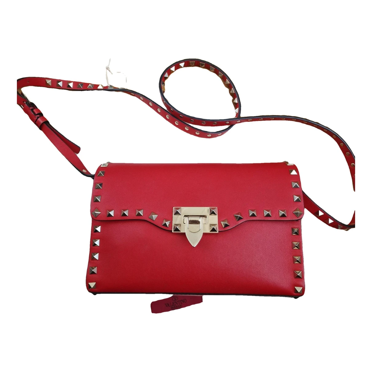 Pre-owned Valentino Garavani Micro Rockstud Leather Crossbody Bag In Red
